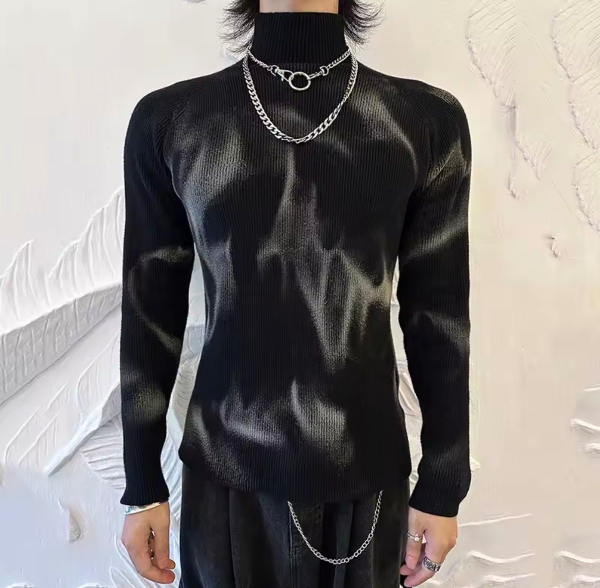 ニッチデザイン モックネック 長袖スリムトップス 韓国ストリート Y2K