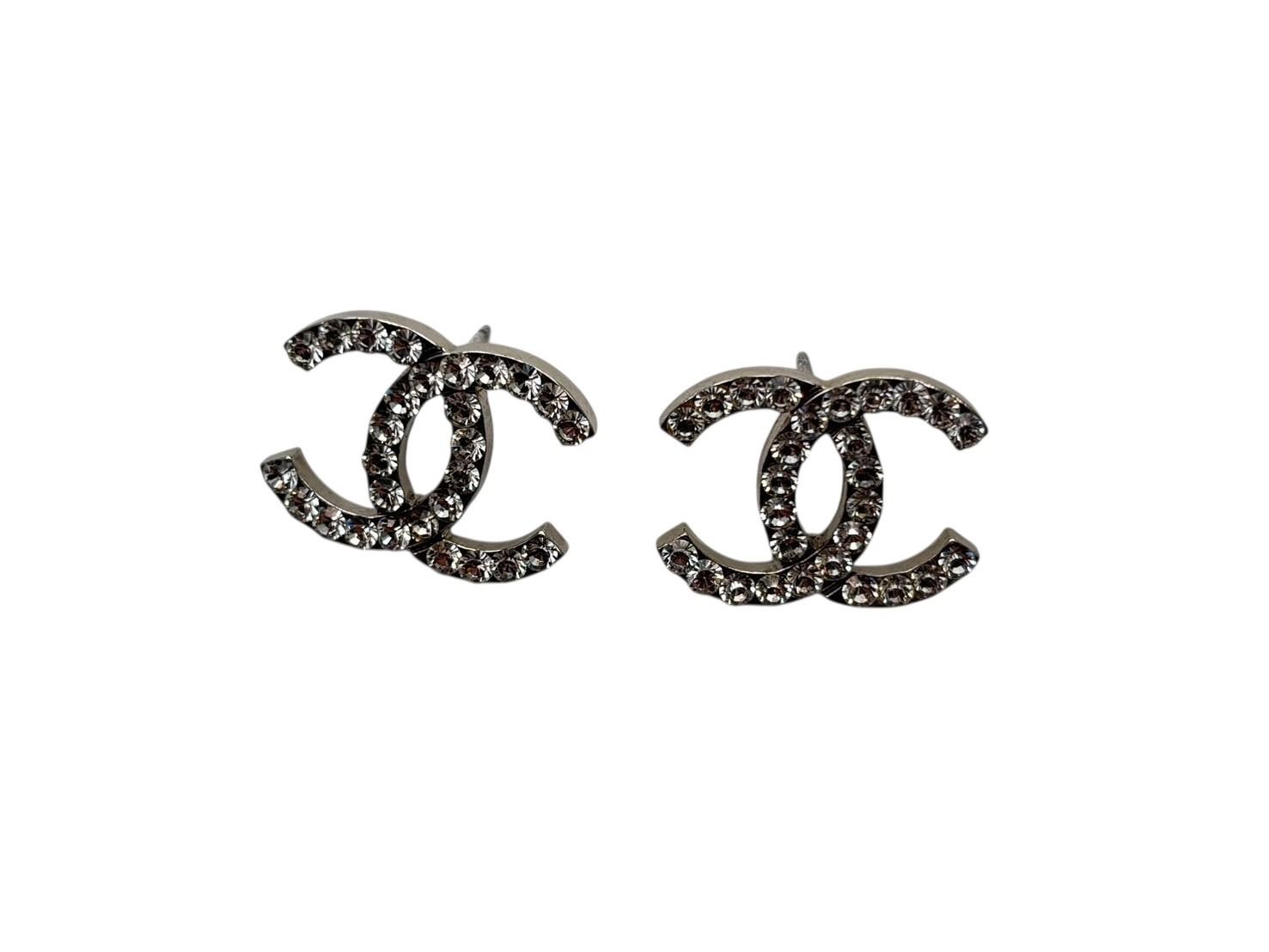 CHANEL シャネル ココマーク ピアス 重量約4g 02P刻印 ラインストーン メタル シルバー クリア 両耳用 4b009274