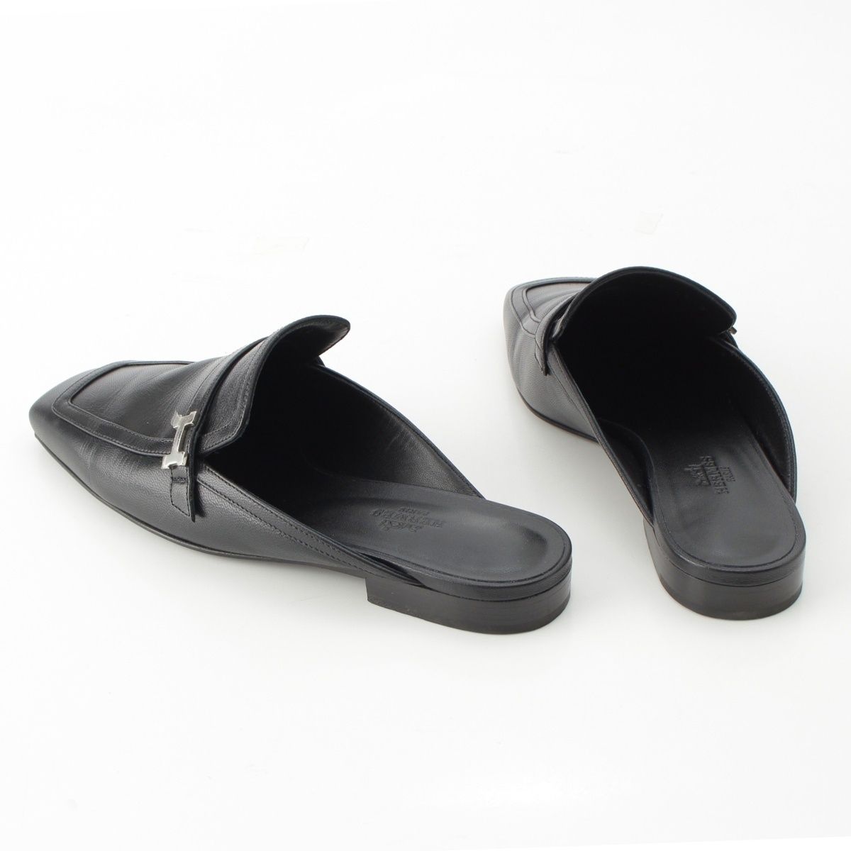 エルメス レザー グルーピー Hモチーフ ミュール シューズ ブラック 37