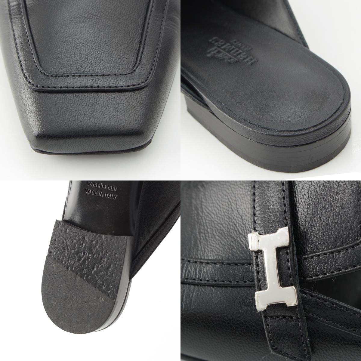 HERMES エルメス Hロゴ ミュール レザー ブラック HERMES エルメス Hロゴ ミュール レザー ブラック