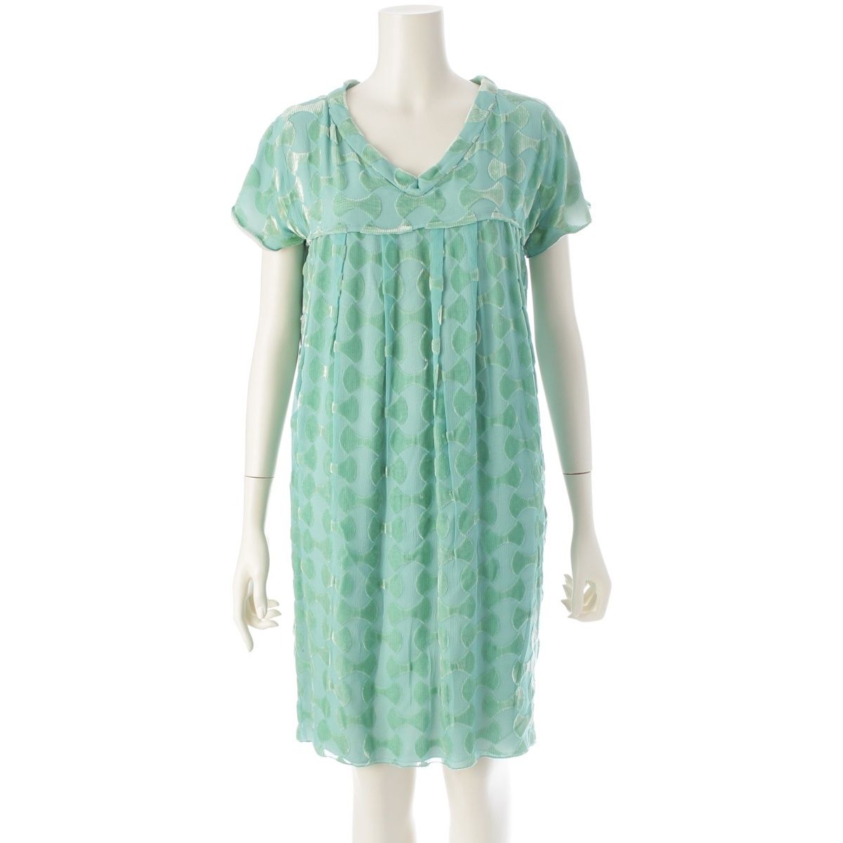 ミュウミュウ シルク混 カットジャガード ドレス ワンピース グリーン 40