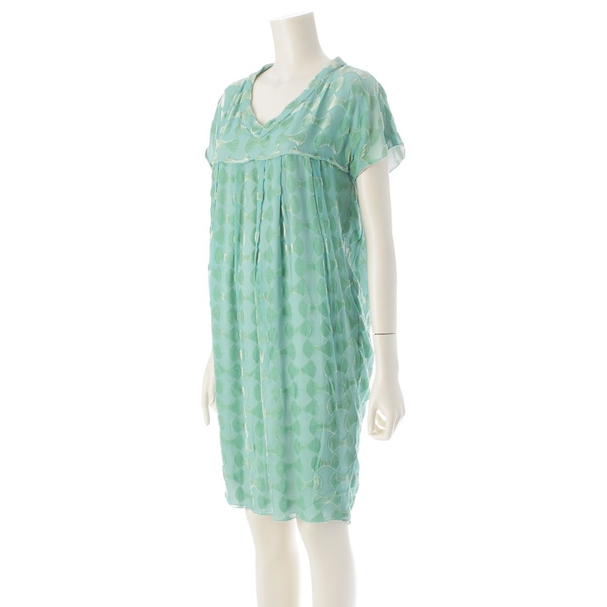 ミュウミュウ シルク混 カットジャガード ドレス ワンピース グリーン 40