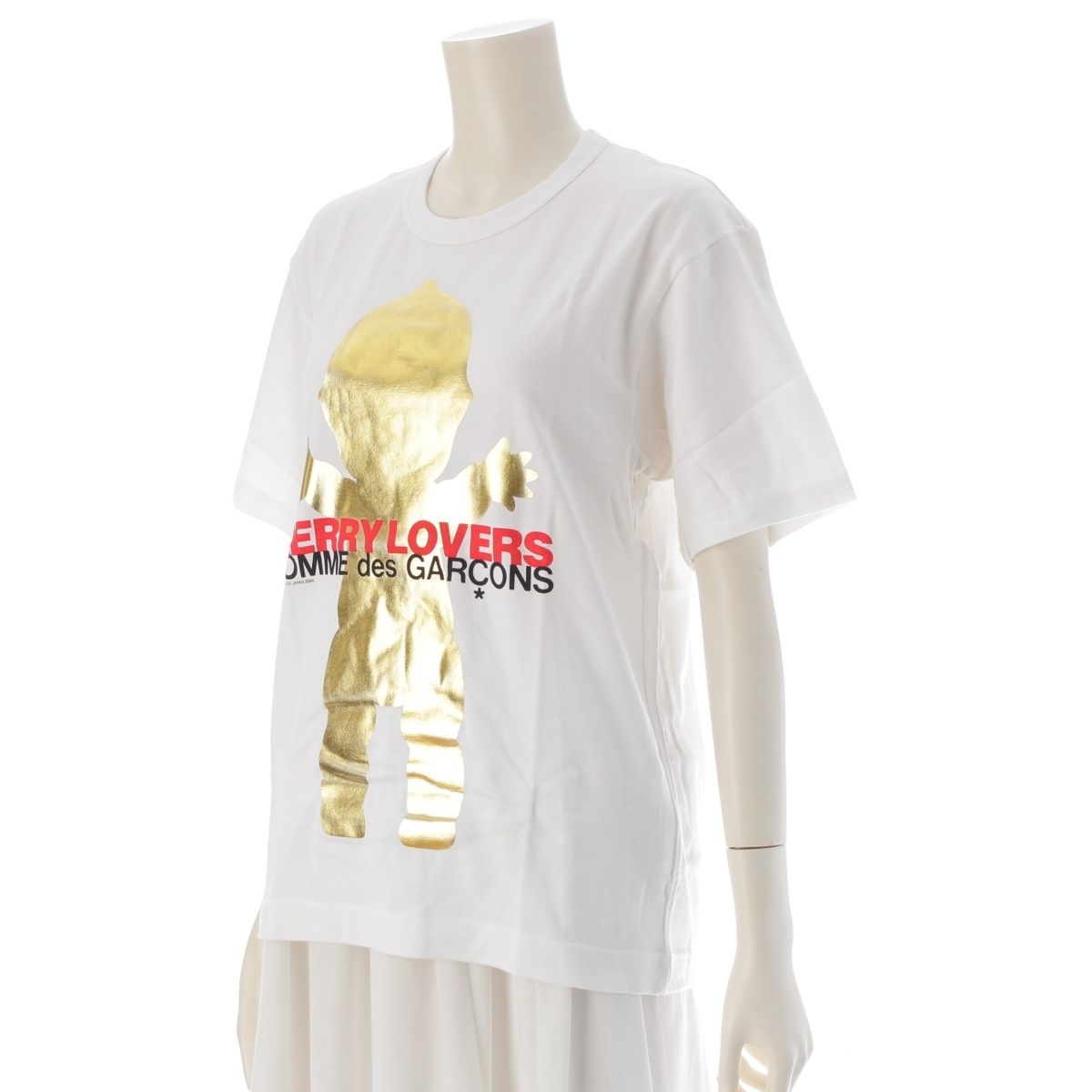 コムデギャルソン AD2004 05SS コットン 青山オリジナル 品 MERRY LOVER キューピー 箔プリント クルーネック 半袖Tシャツ トップス ON-T001 ホワイト M