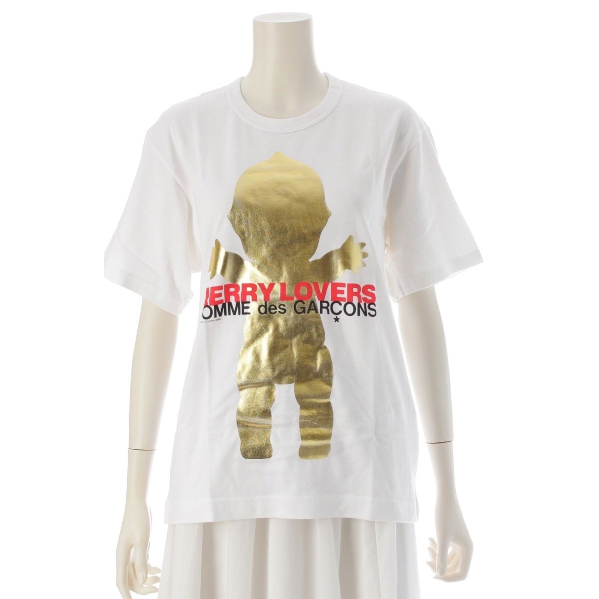 コムデギャルソン AD2004 05SS コットン 青山オリジナル 品 MERRY LOVER キューピー 箔プリント クルーネック 半袖Ｔシャツ トップス ON-T001 ホワイト Ｍ