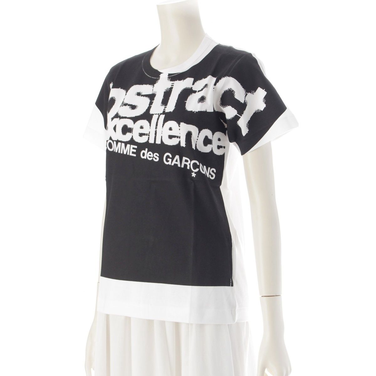 コムデギャルソン AD2003 04SS コットン ABSTRACT EXCELLENCE プリント クルーネック 半袖Tシャツ トップス GM-T077 ブラック×ホワイト ‐