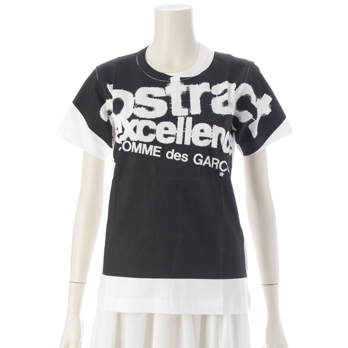 コムデギャルソン AD 2003 04 SS コットン プリント クルーネック 半袖Ｔシャツ トップス GM T 077 ブラック ホワイト ‐