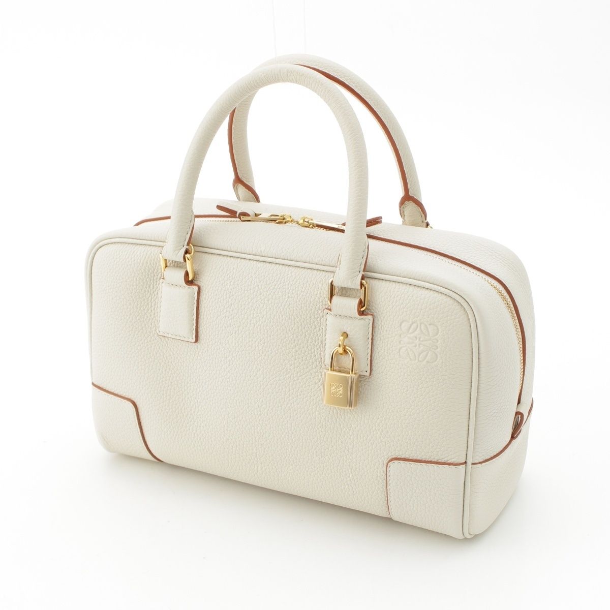 ロエベ アマソナ23 ソフトグレインカーフ レザー ゴールド金具 ハンドバッグ 2way ショルダー ホワイト ベージュ