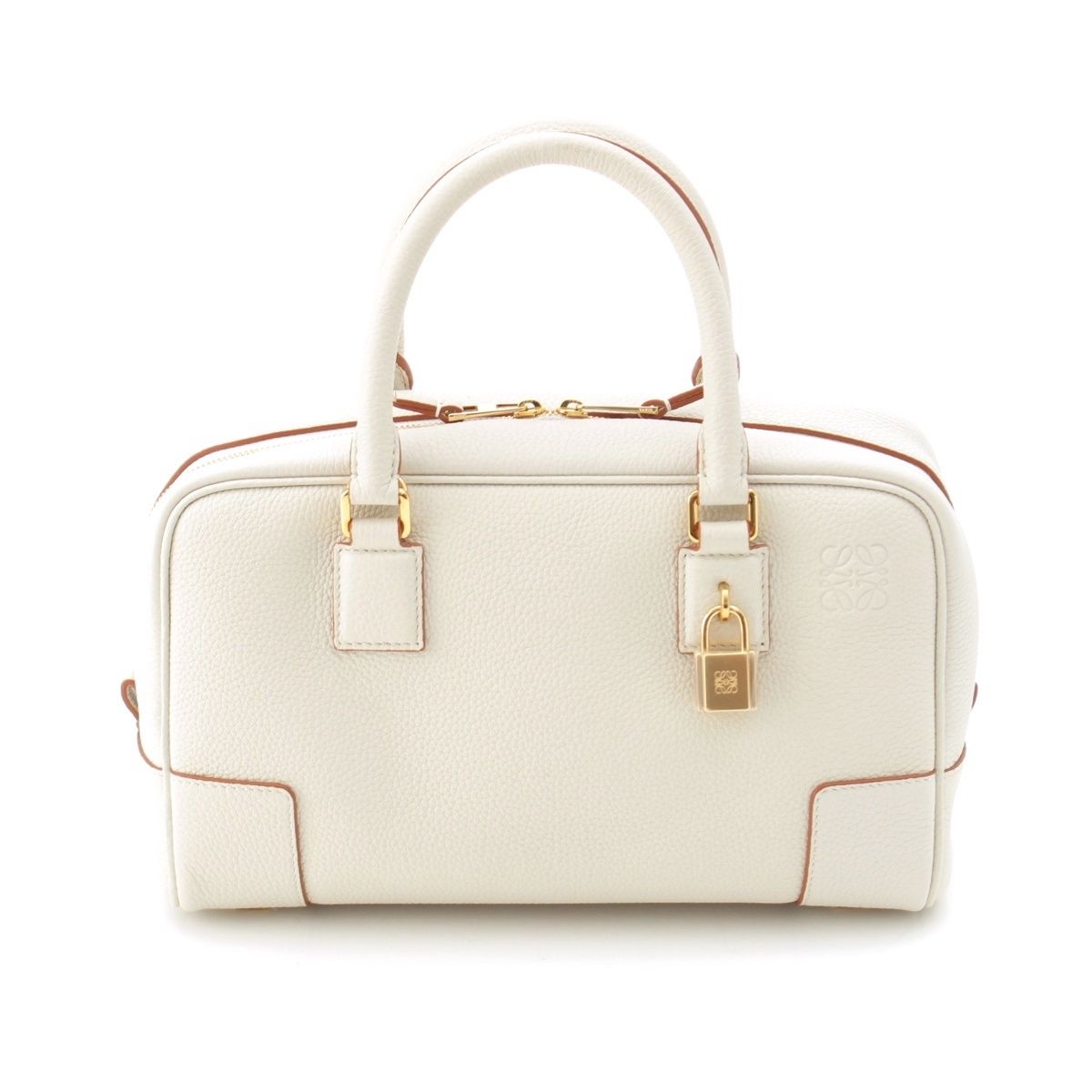 ロエベ アマソナ23 ソフトグレインカーフ レザー ゴールド金具 ハンドバッグ 2way ショルダー ホワイト ベージュ