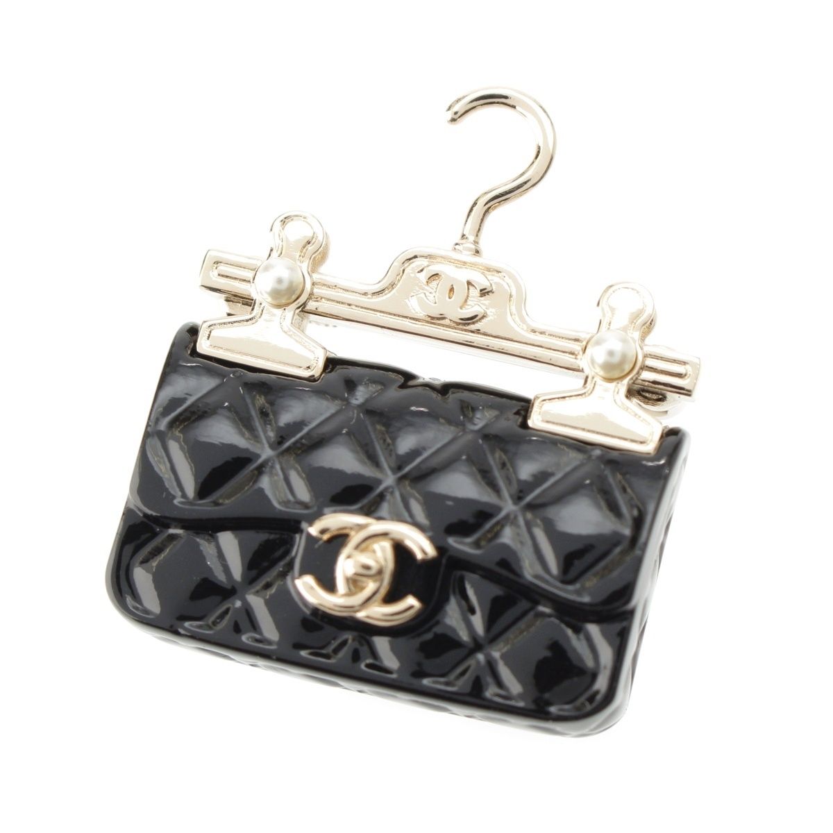 シャネル B23C メタル レジン コスチュームパール マトラッセ バッグ ハンガー ココマークj ブローチ AB9849 ブラック