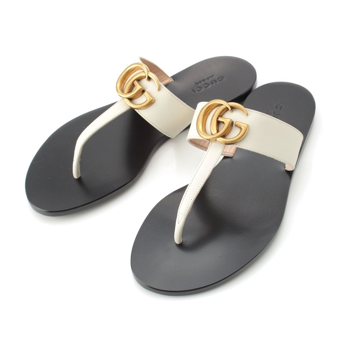 グッチ レザー GGマーモント サンダル 221451 ホワイト ブラック 34 1 2