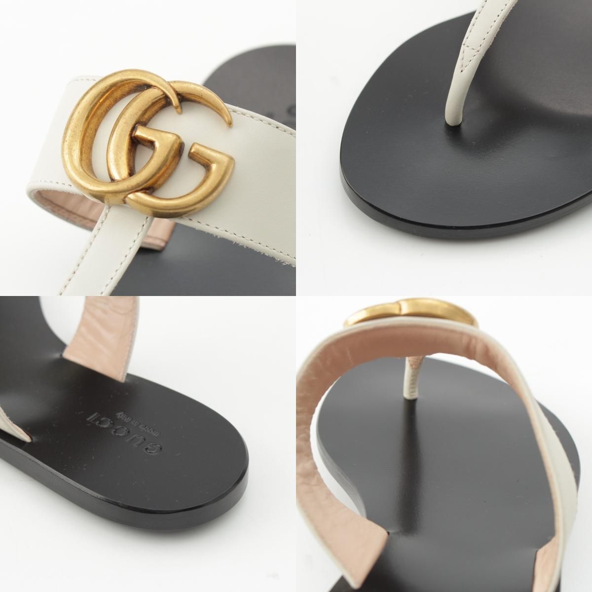  グッチ レザー GGマーモント サンダル 221451 ホワイト ブラック 34 1 2 サンダル サンダル ミュール