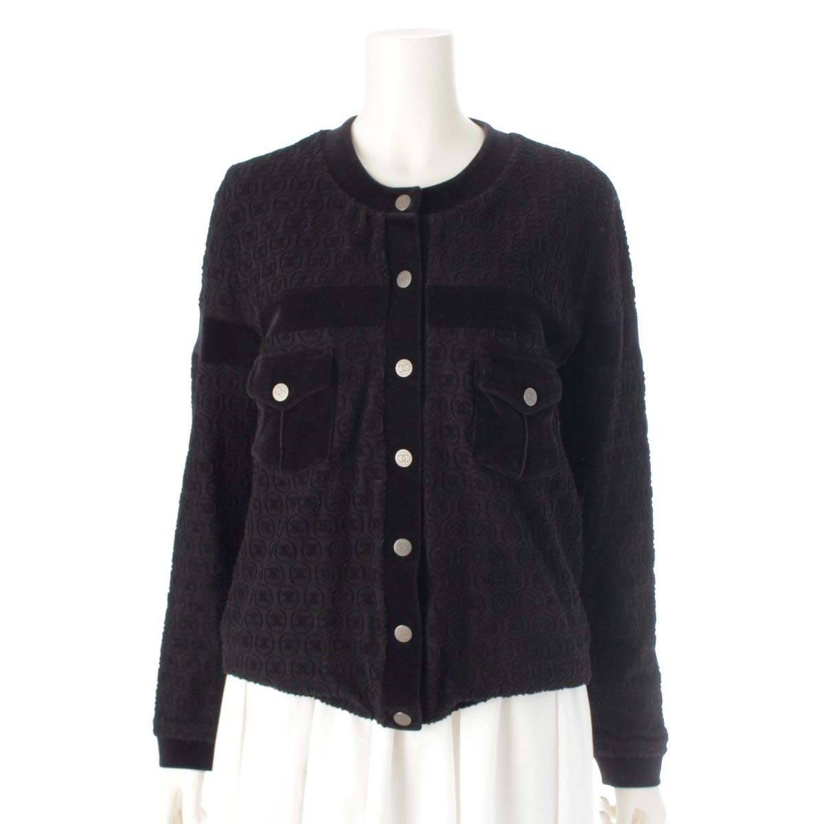 シャネル コットン×ナイロン ココボタン ベロア カーディガン トップス P41364K03075 ブラック 40