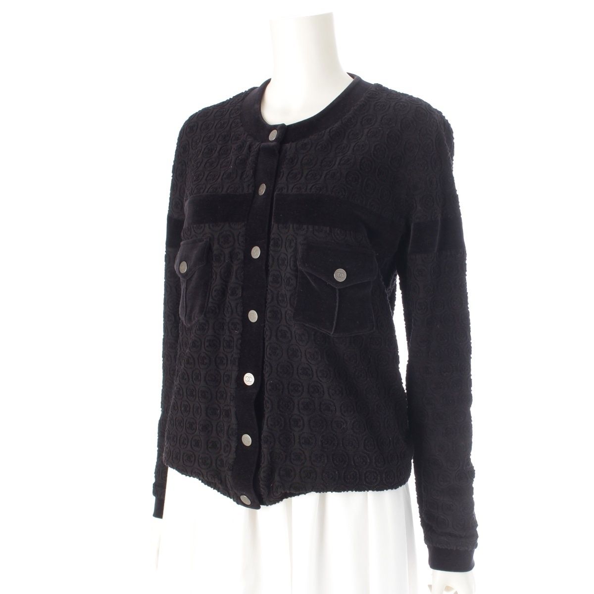 シャネル コットン×ナイロン ココボタン ベロア カーディガン トップス P41364K03075 ブラック 40