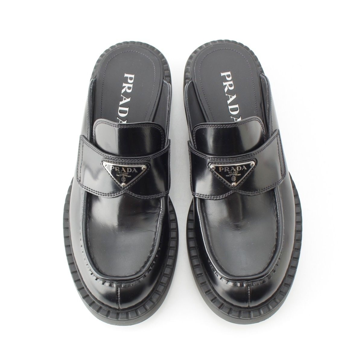 プラダ ブラッシュドレザー トライアングルロゴ ミュール サンダル シューズ 2 S 2963 ブラック 6 1