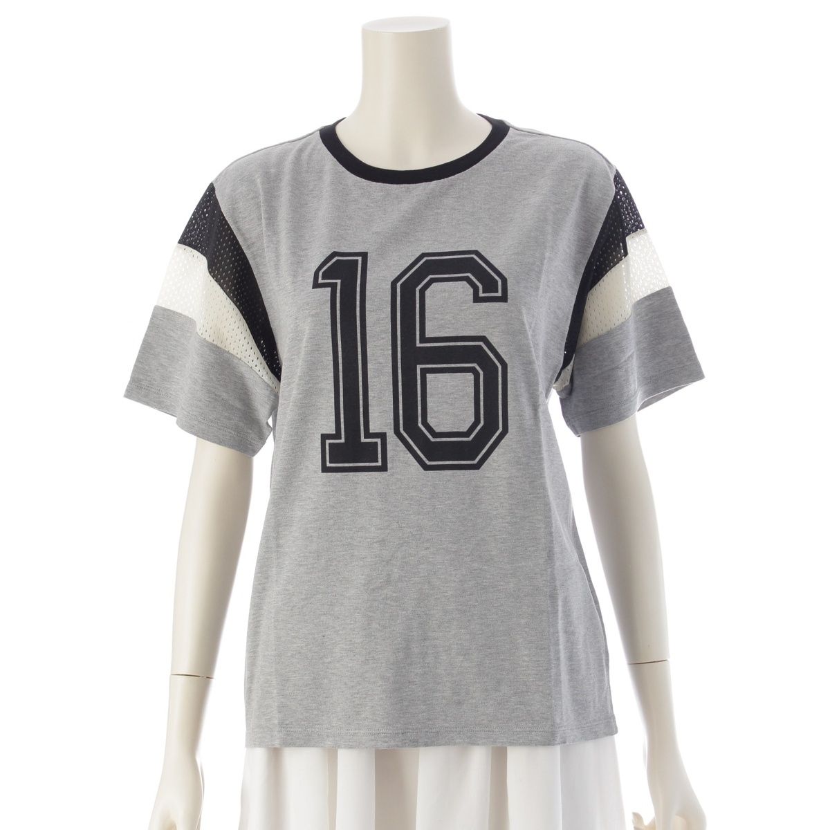 セリーヌ 23SS コットン メッシュ ロゴ 16 セーズ 半袖Tシャツ トップス 2X477671Q グレー XS