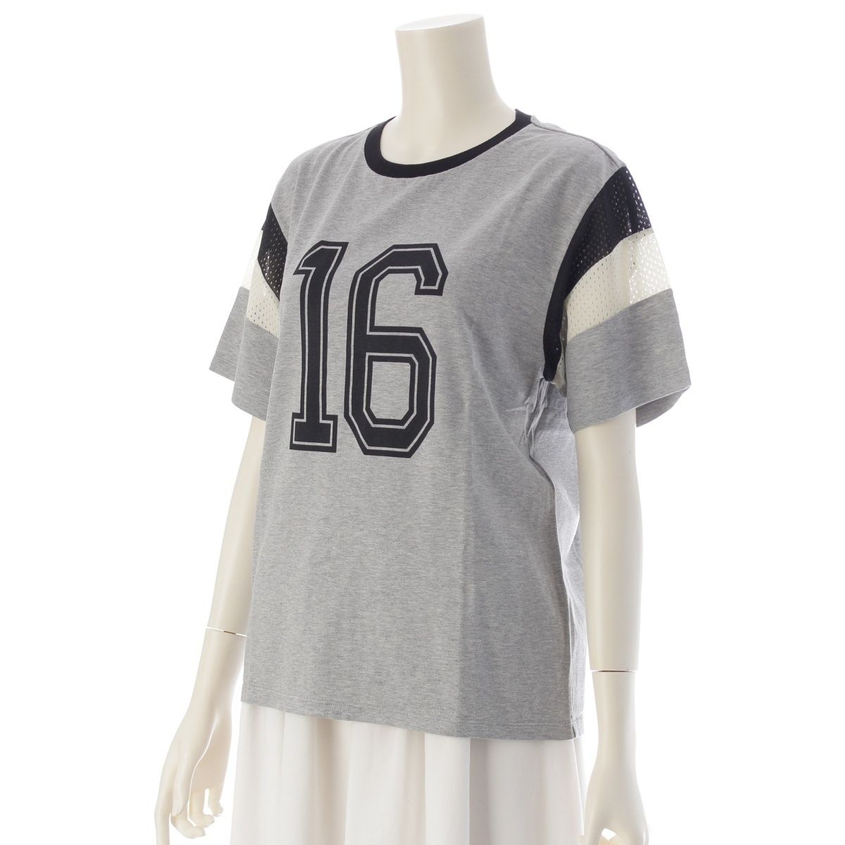 セリーヌ 23SS コットン メッシュ ロゴ 16 セーズ 半袖Ｔシャツ トップス 2X477671Q グレー XS