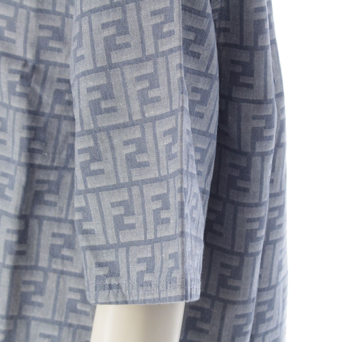 フェンディ 24年 デニム ズッカ柄 ジップアップ 半袖シャツ ジャケット トップス FLF790 ブルー 38 GINKGOPHARMACY_COM
