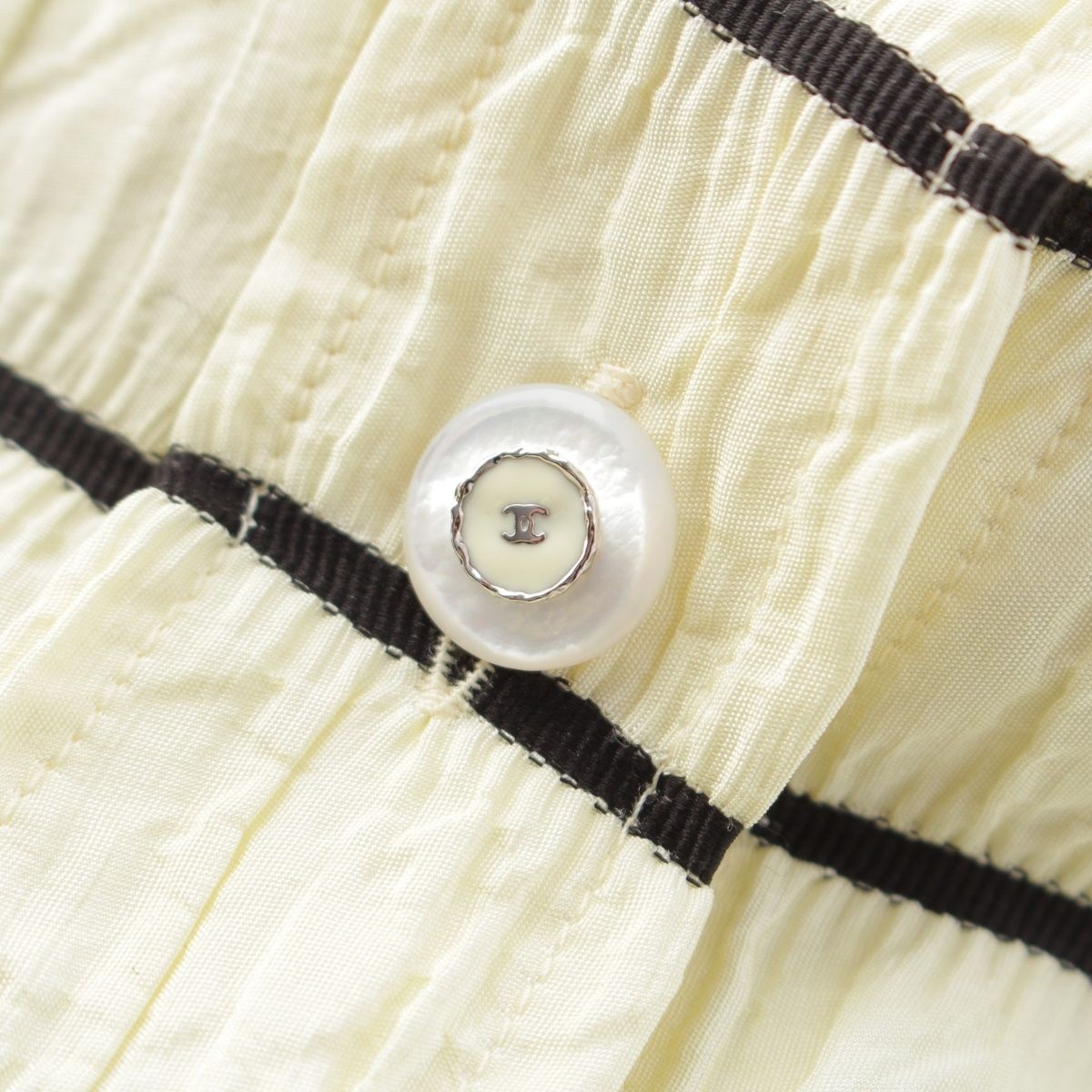  シャネル 25 SS シルク ココマーク ボーダー ブラウス シャツ P 79458 イエロー ブラック 36 長袖 シャツ ブラウス