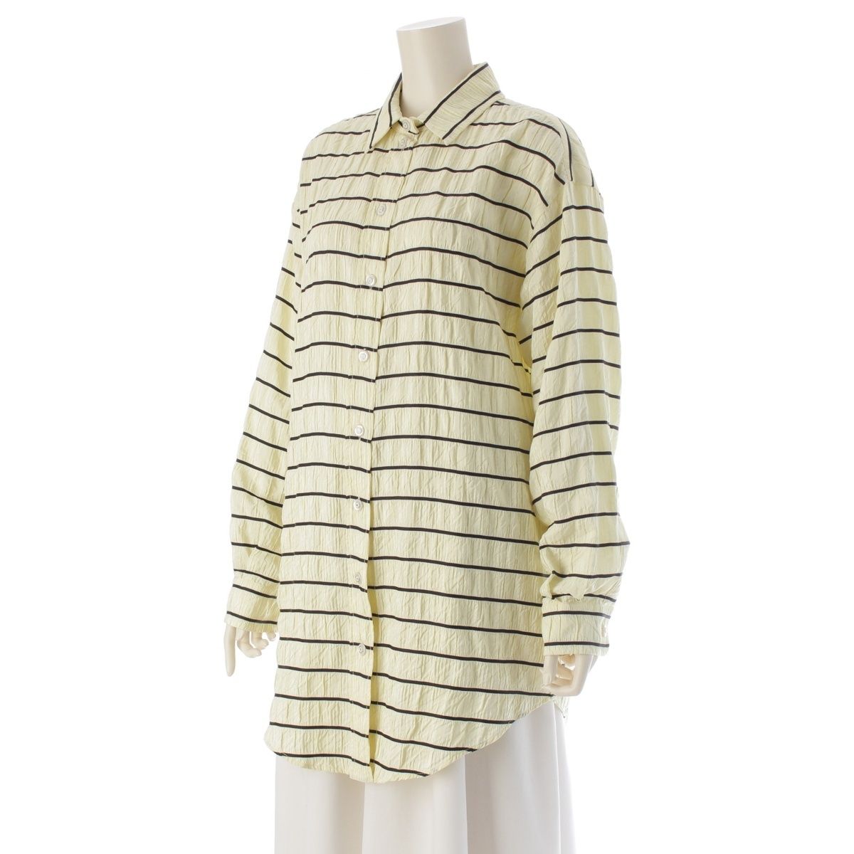 シャネル 25SS シルク ココマーク ボーダー ブラウス シャツ P79458 イエロー ブラック 36