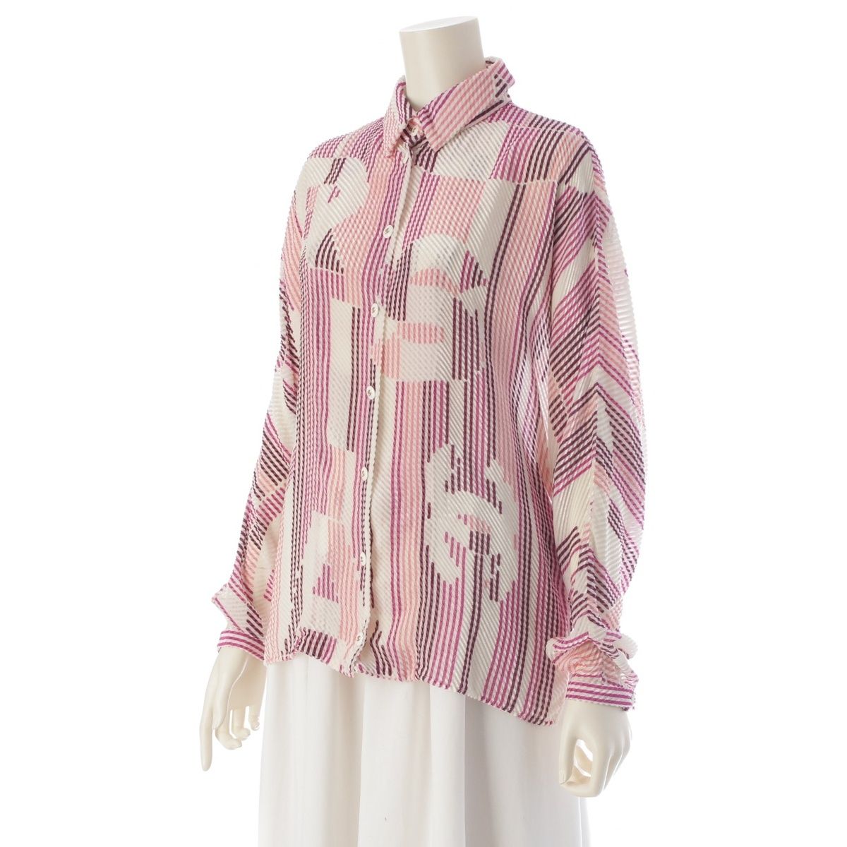 シャネル 24AW シルク ビスコース ココマーク ブラウス シャツ トップス P75476 ピンク ホワイト マルチ 38