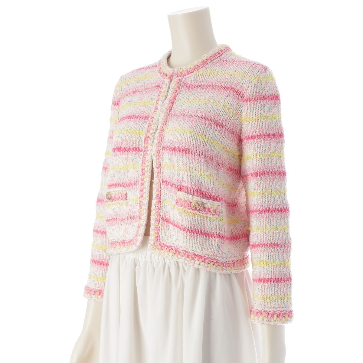 シャネル 24C ニット コットン COCO HEART ココマーク ハート カーディガン トップス ジャケット P76603 マルチ 34