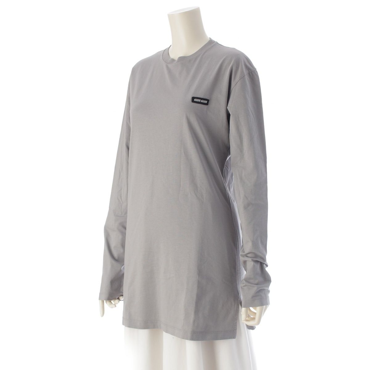 ミュウミュウ 24年 コットン ロゴ ロング 長袖シャツ トップス グレー S