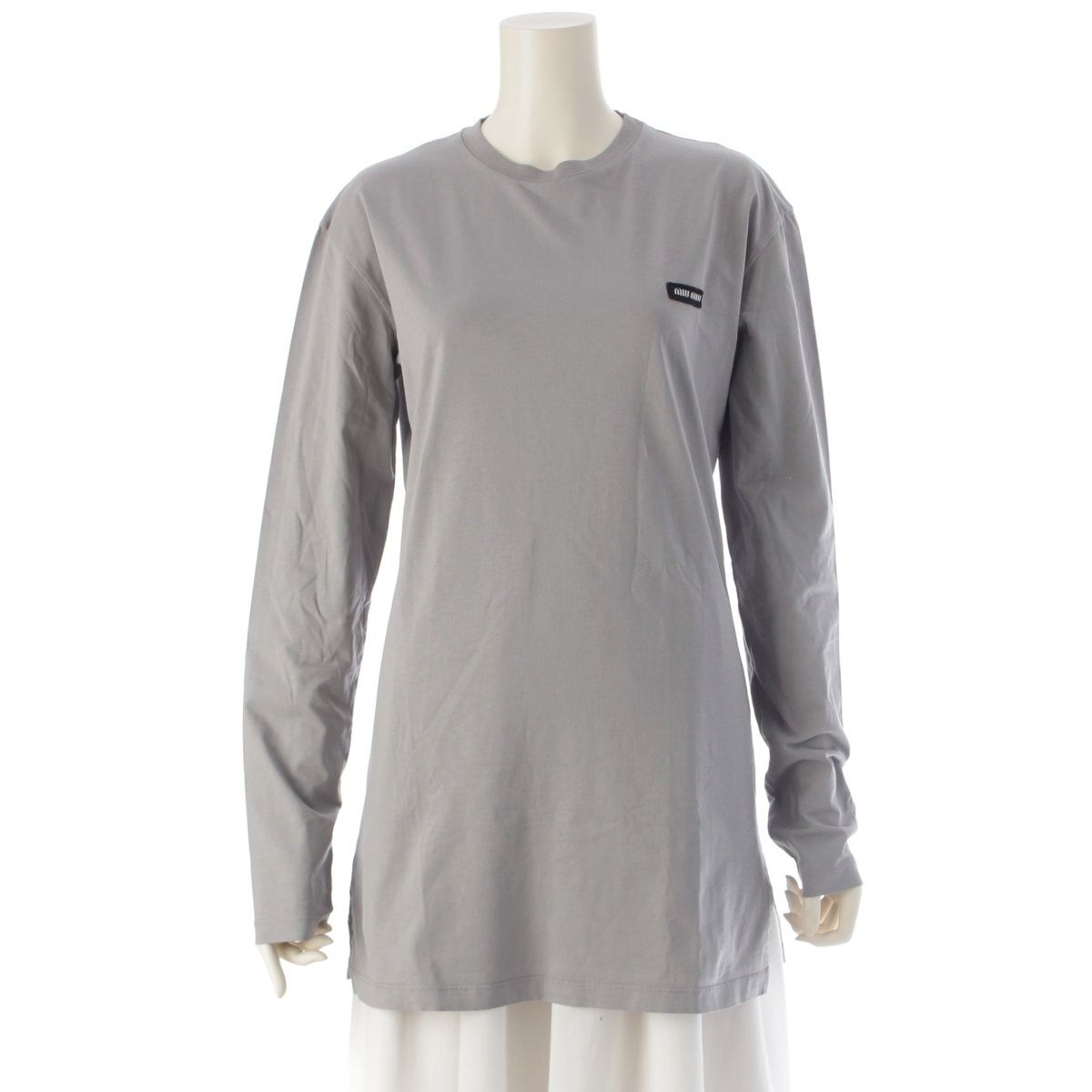 ミュウミュウ 24年 コットン ロゴ ロング 長袖シャツ トップス グレー S