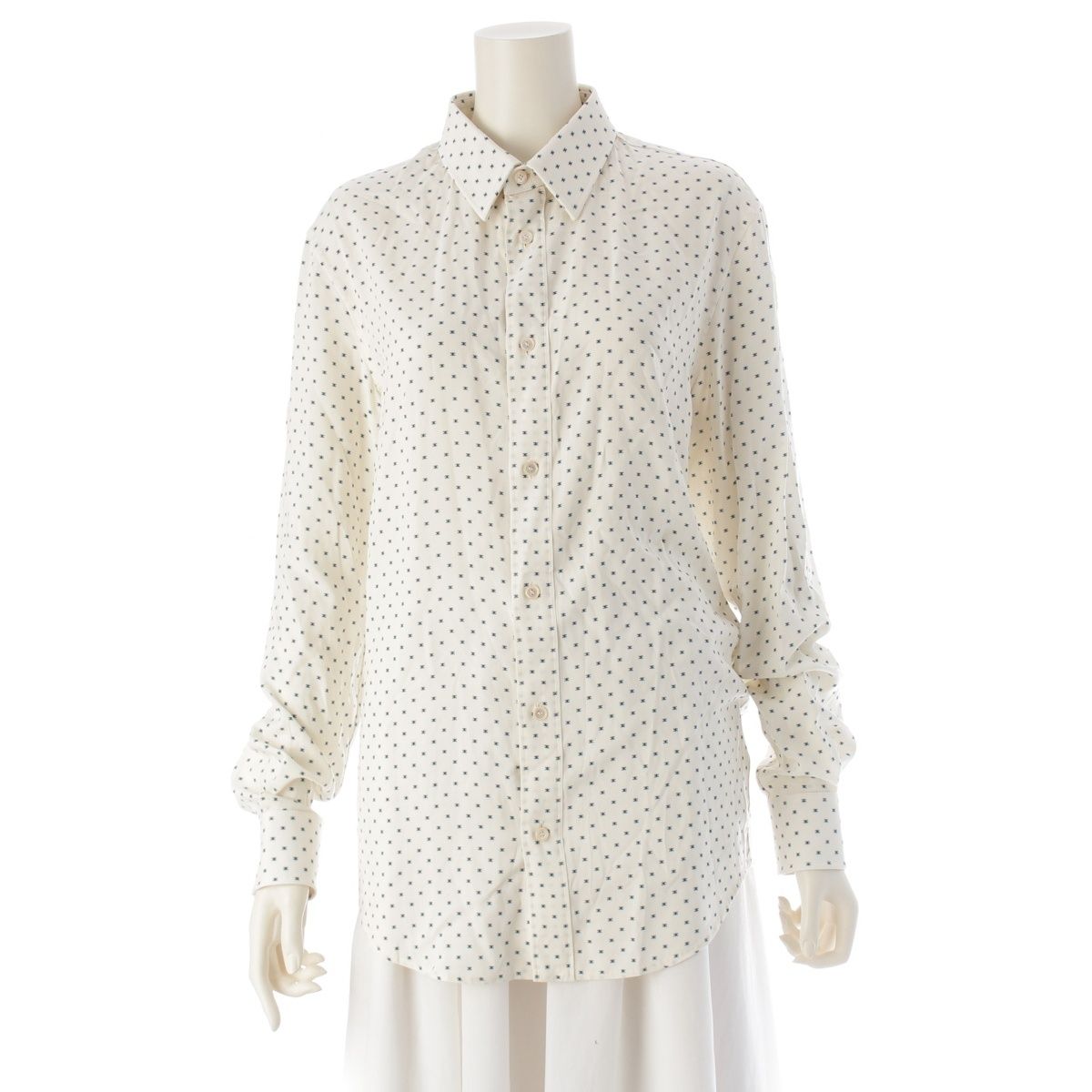 セリーヌ 25年 レーヨン ビスコース トリオンフ ルーズ ブラウス シャツ トップス C813314V バニール ネイビー ホワイト 36