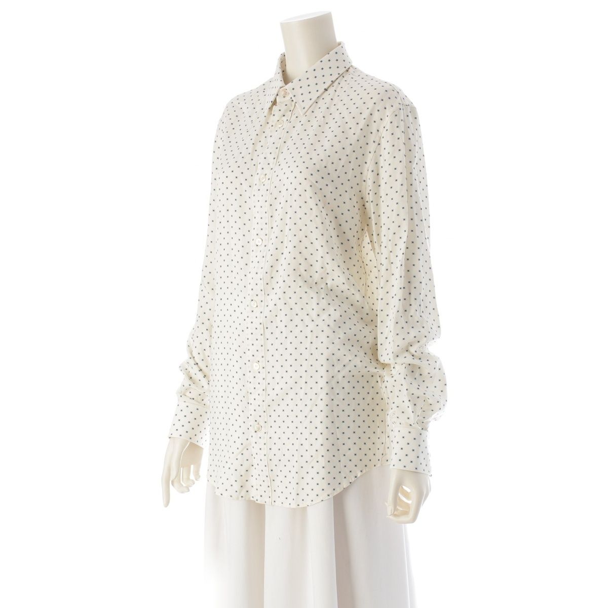セリーヌ 25年 レーヨン ビスコース トリオンフ ルーズ ブラウス シャツ トップス C813314V バニール ネイビー ホワイト 36