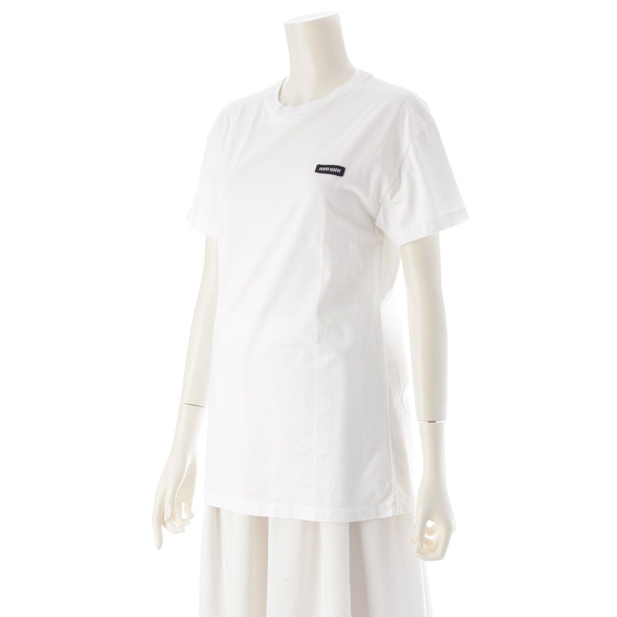 ミュウミュウ 24年 コットン ロゴ 半袖Ｔシャツ トップス カットソー MJE15 ホワイト S