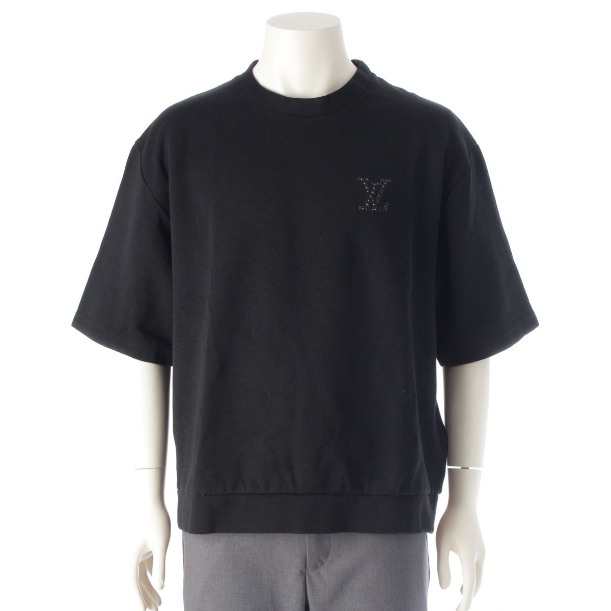 ルイヴィトン 2025 LVロゴ ラインストーン 半袖Tシャツ トップス ブラック L