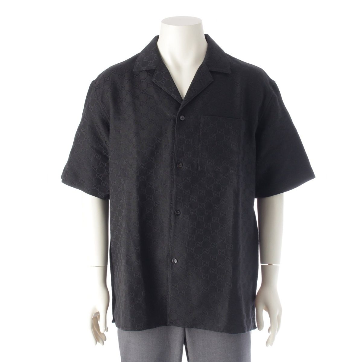 グッチ リネン GGキャンバス ブレンド ボウリング 半袖シャツ トップス 794907 ブラック 50