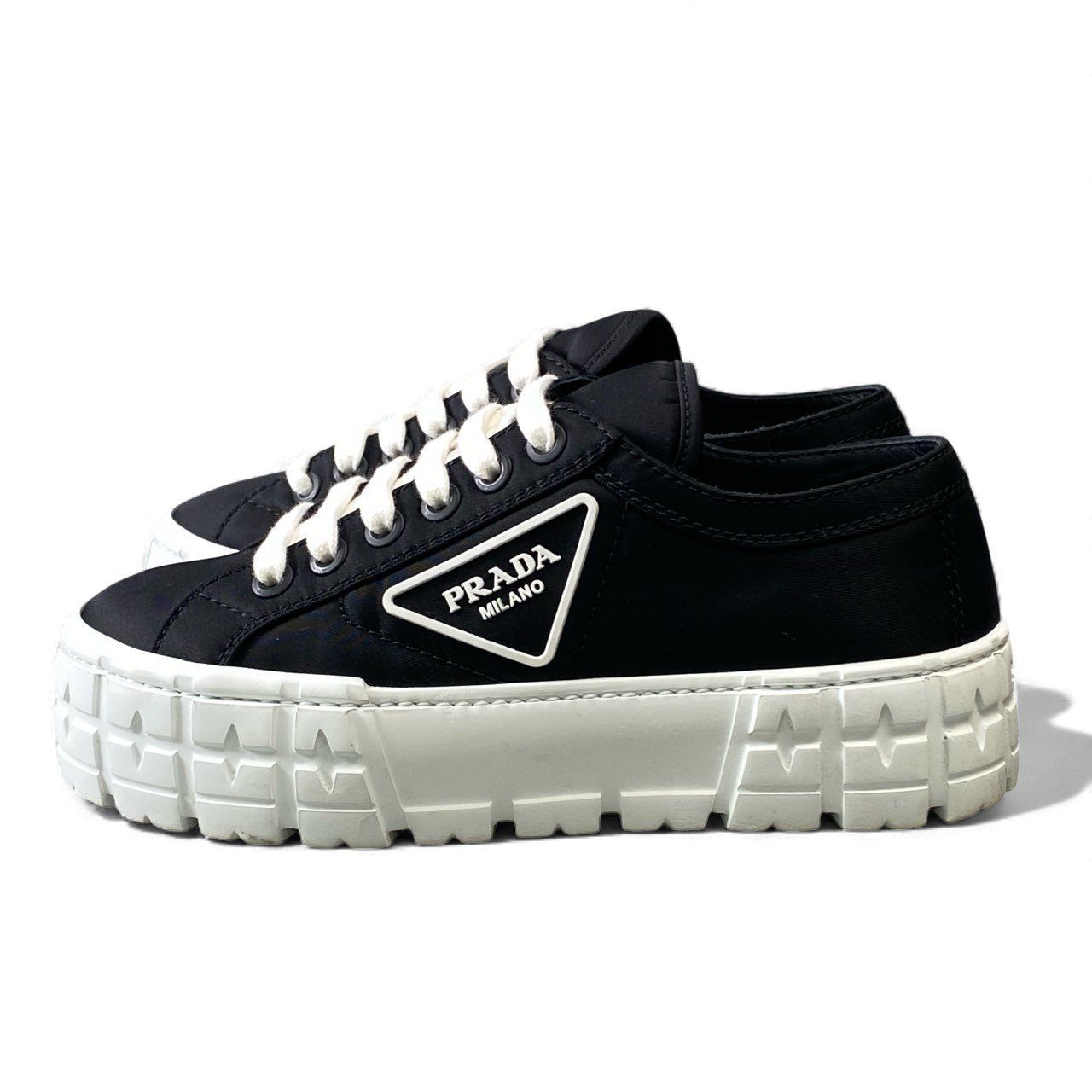 1k16《美品》 PRADA プラダ ダブルホイール ギャバジンスニーカー 24cm