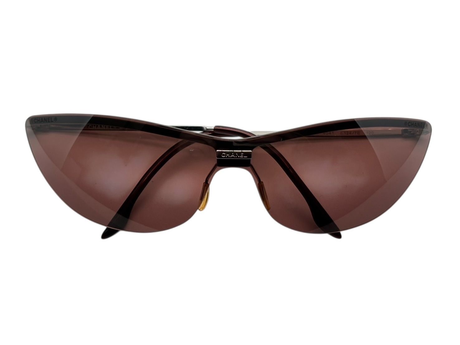 CHANEL シャネル キャッツアイ サングラス アイウェア 4041 c.124 7 E 120 ココマーク ピンク シルバー 4 b 009272