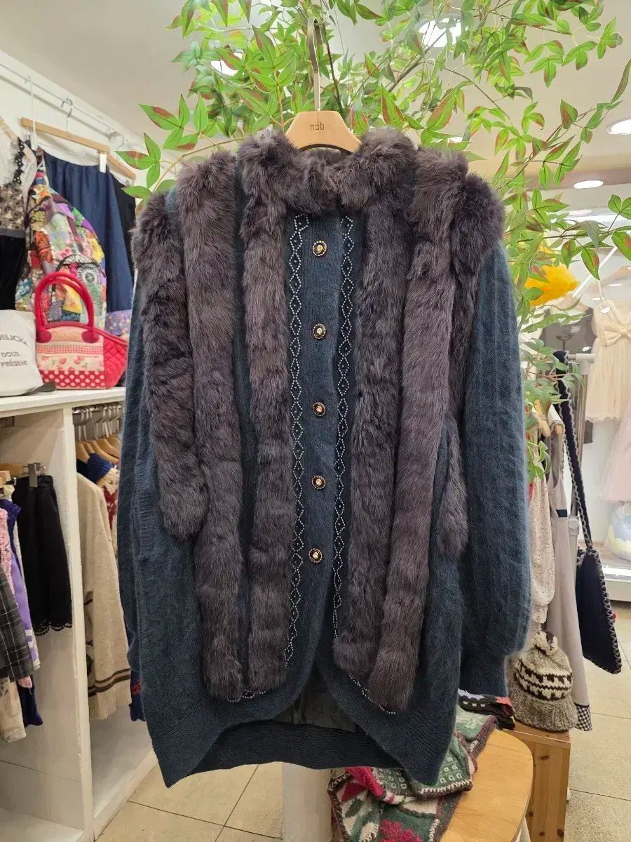 ファー トリミング アンゴラ ニット カーディガン