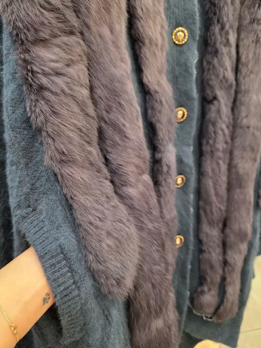 ファー トリミング アンゴラ ニット カーディガン