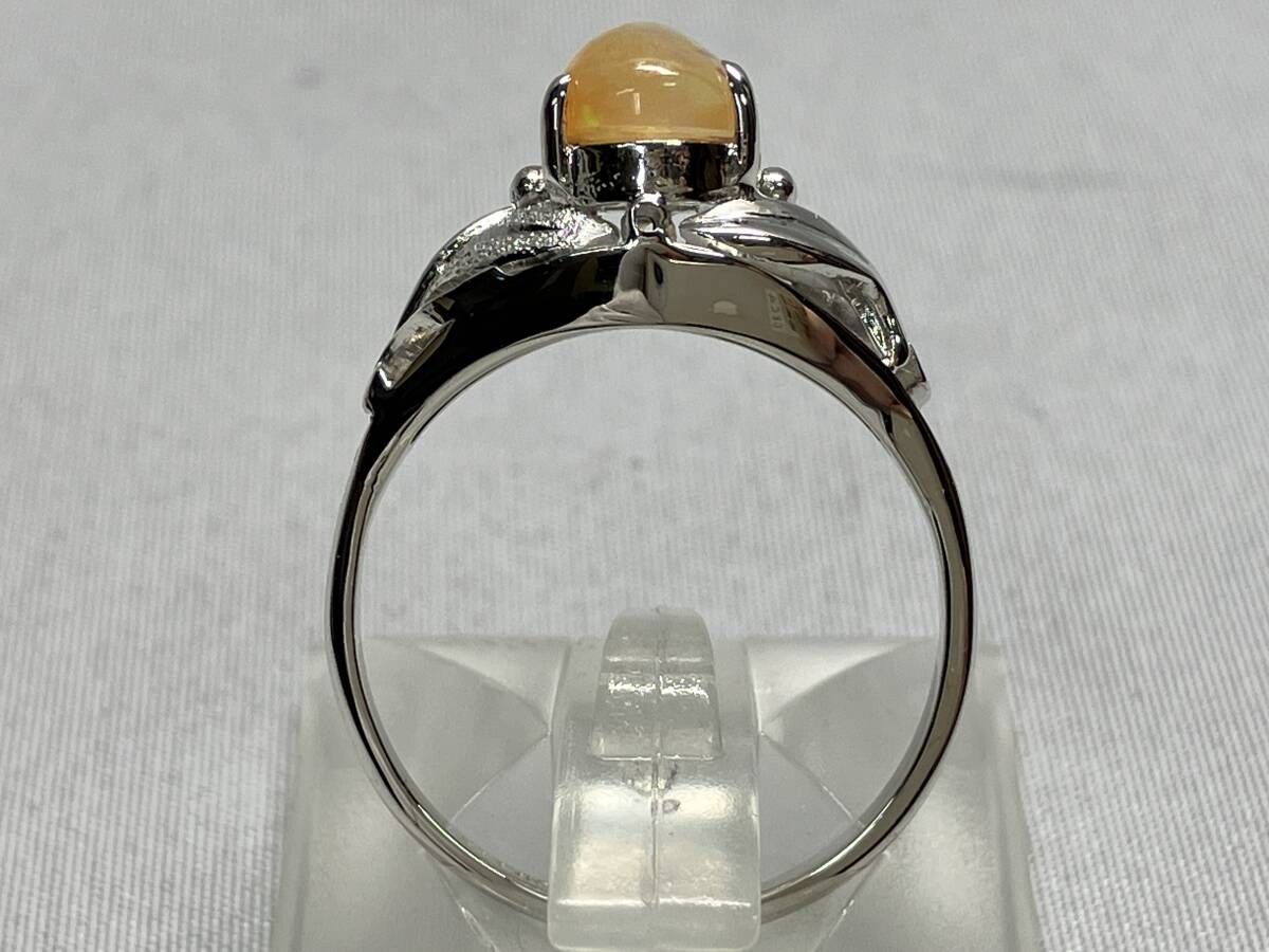 ^^K14WGオパールリング#13 K14WG 天然ファイアオパール リング 13号 2.5g ソーティング付 透かし