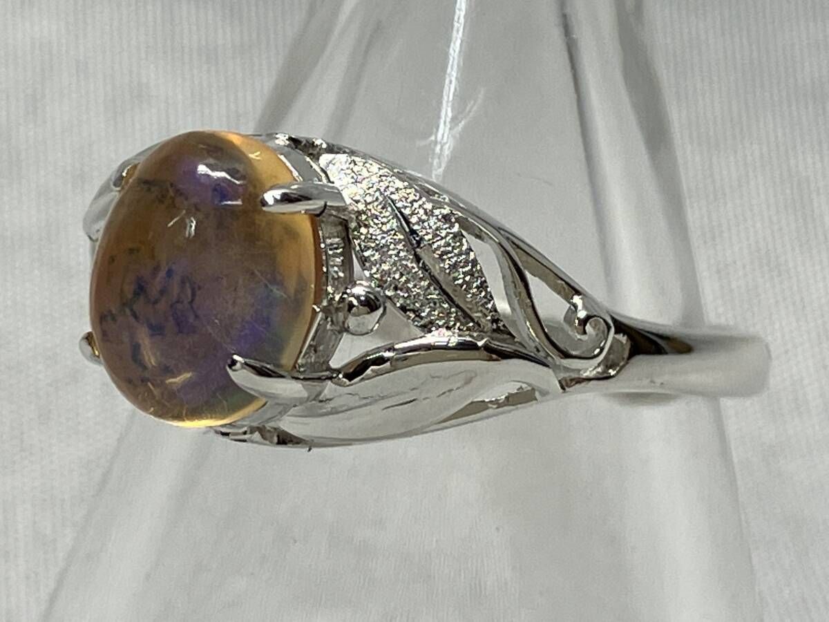 ^^K14WGオパールリング#13 K14WG 天然ファイアオパール リング 13号 2.5g ソーティング付 透かし