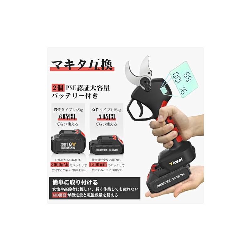 18V切断径40mmのコードレス充電式剪定バサミ