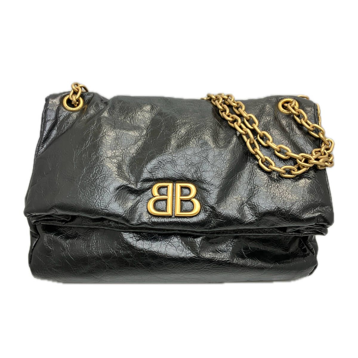 保存袋 付 BALENCIAGA バレンシアガ モナコ チェーンショルダー バッグ ブラック