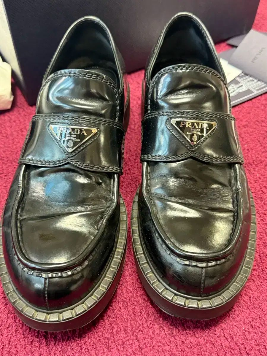 PRADA プラダ ブラッシュド ブラック ローファー 2DB127 6 5 255 フルセット