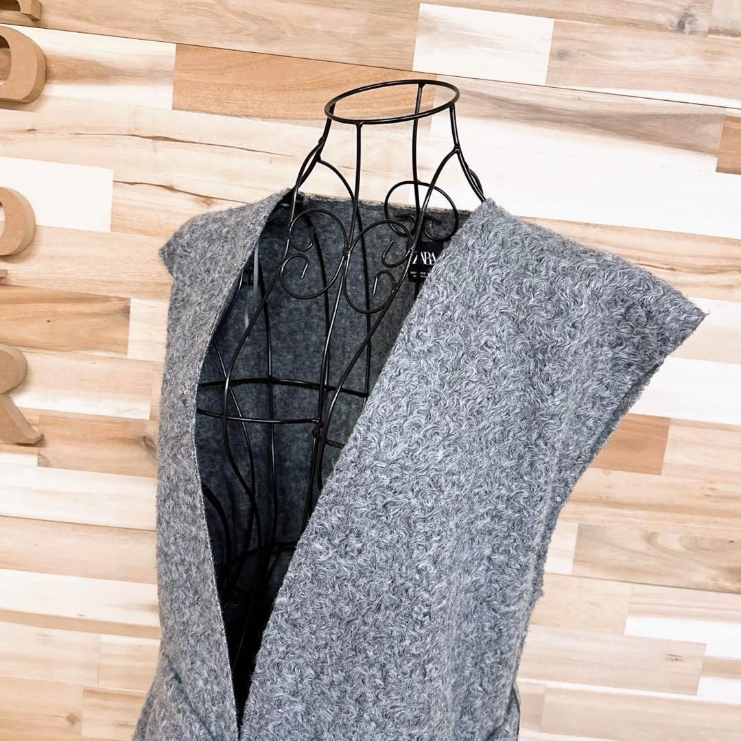 ザラ ノー ウエストマーク ロング ベスト コート Vネック S グレー