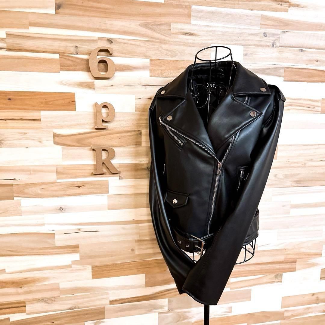 ザラ】フェイク レザー ダブル ライダース ジャケット バイカー L 黒