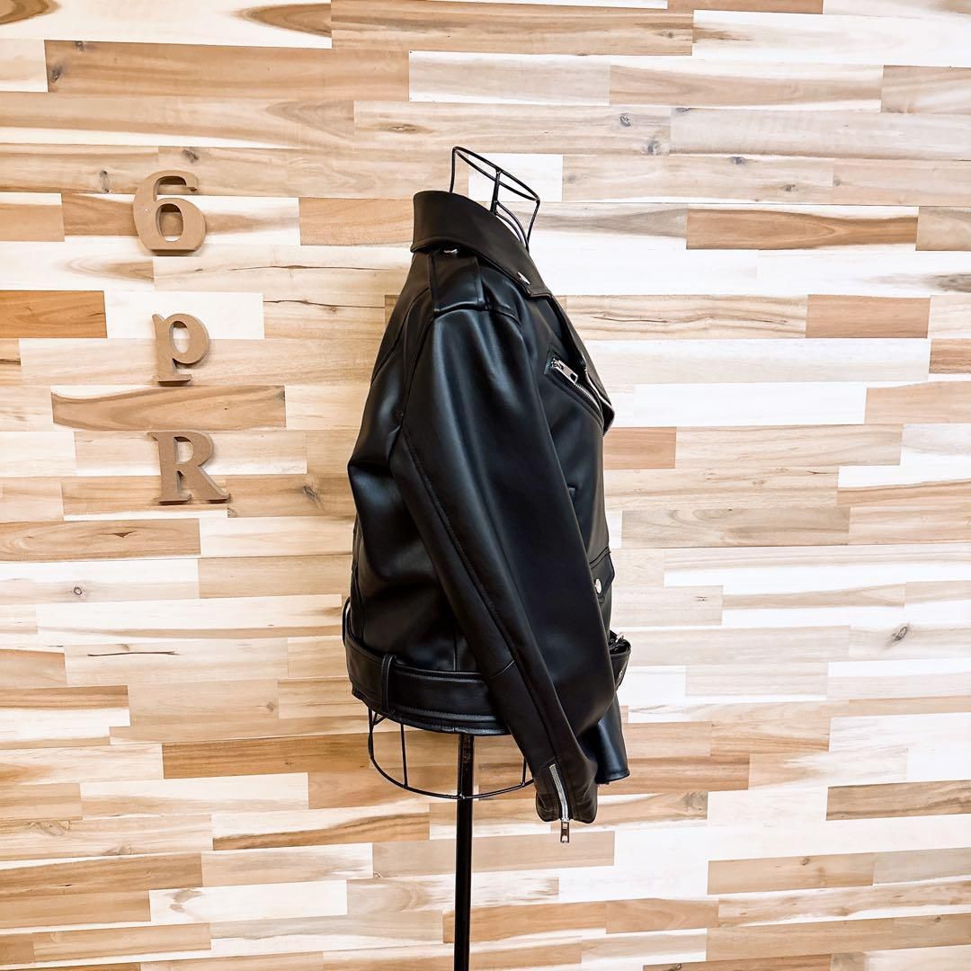 ザラ】フェイク レザー ダブル ライダース ジャケット バイカー L 黒