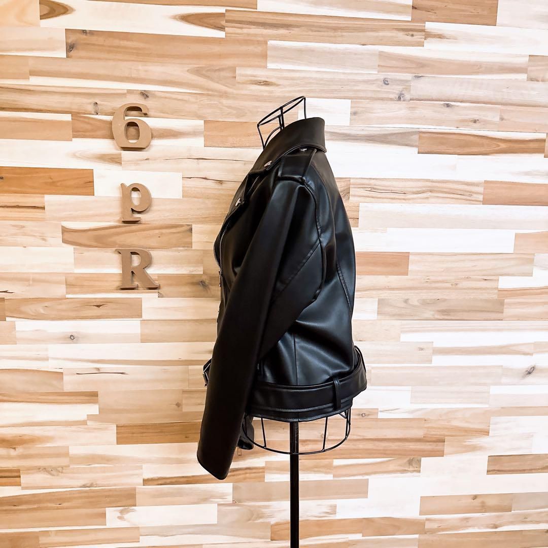 ザラ】フェイク レザー ダブル ライダース ジャケット バイカー L 黒