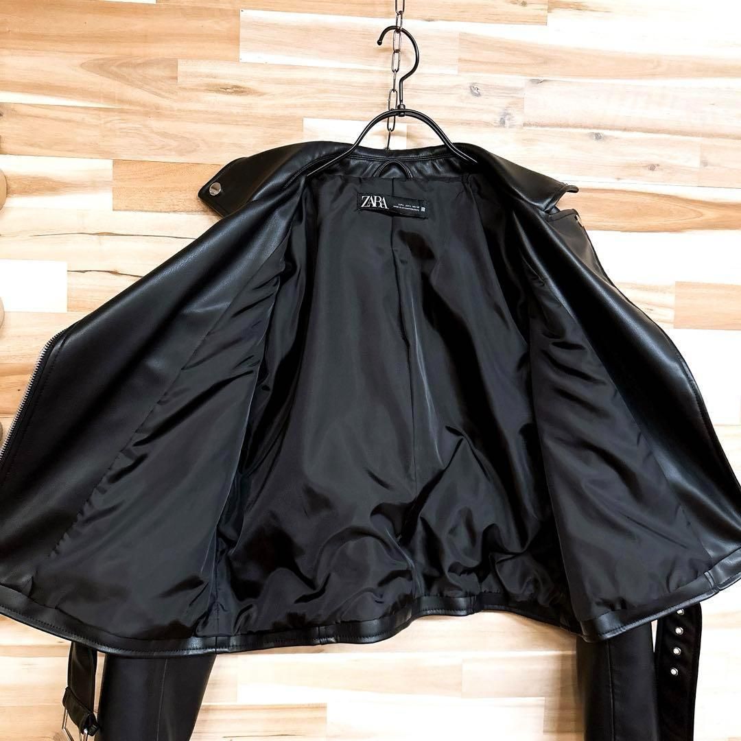 ザラ】フェイク レザー ダブル ライダース ジャケット バイカー L 黒