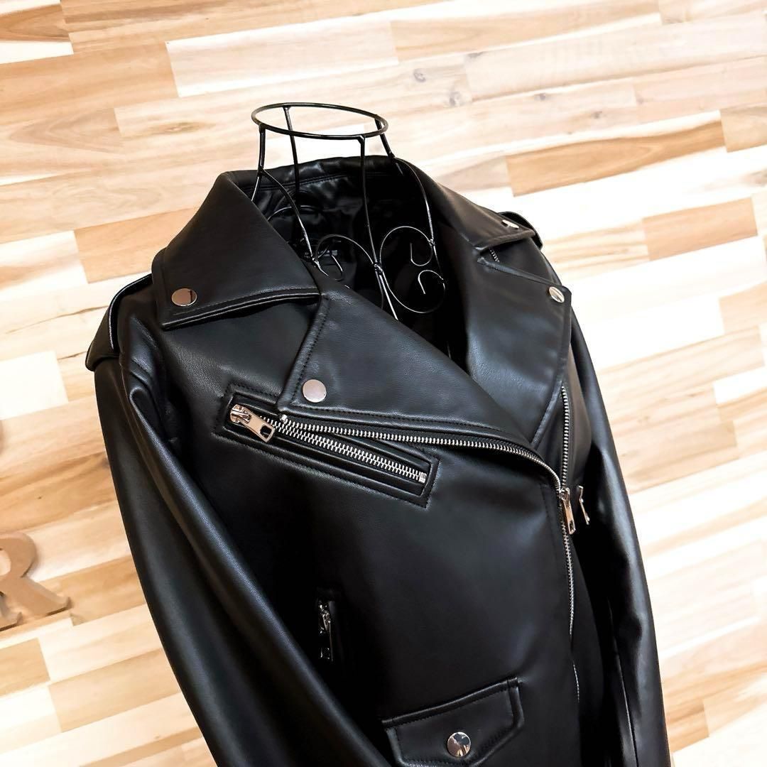 ザラ】フェイク レザー ダブル ライダース ジャケット バイカー L 黒