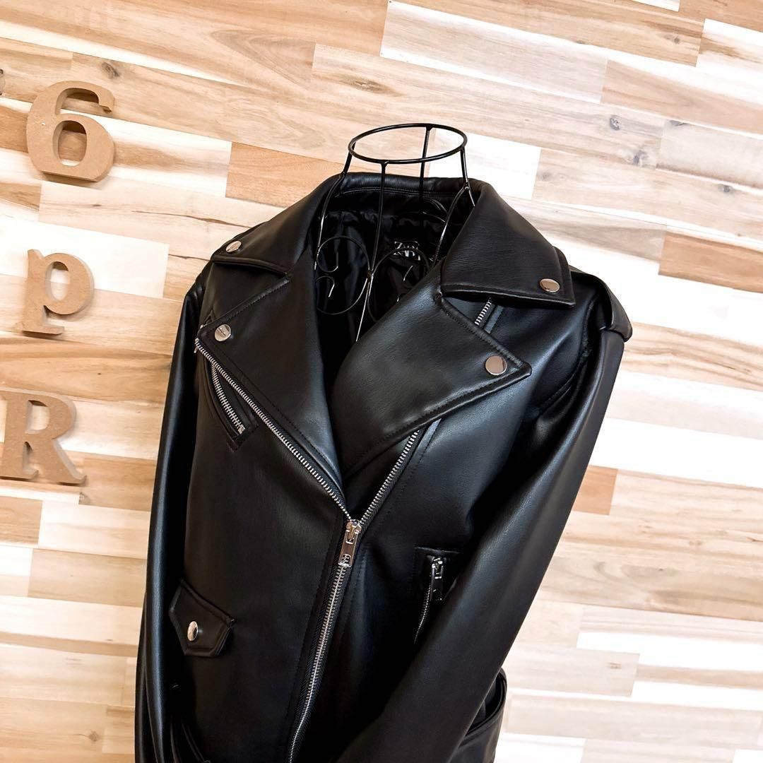 【K】ザラ✨️ダブルライダース　ジャケット　フェイクレザー　バイカー　黒 ザラ】フェイク レザー ダブル ライダース ジャケット バイカー L 黒