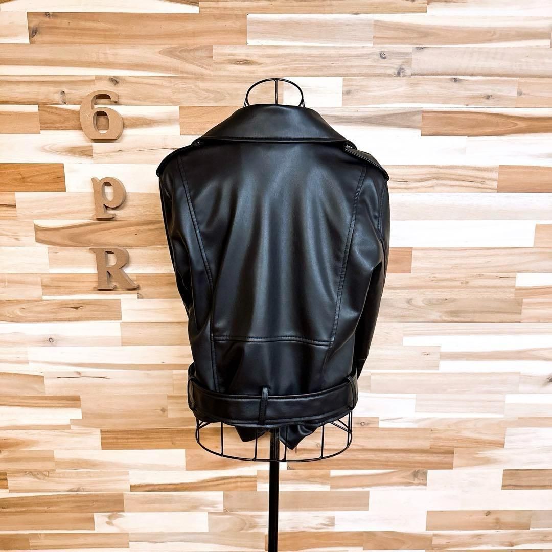 ザラ】フェイク レザー ダブル ライダース ジャケット バイカー L 黒