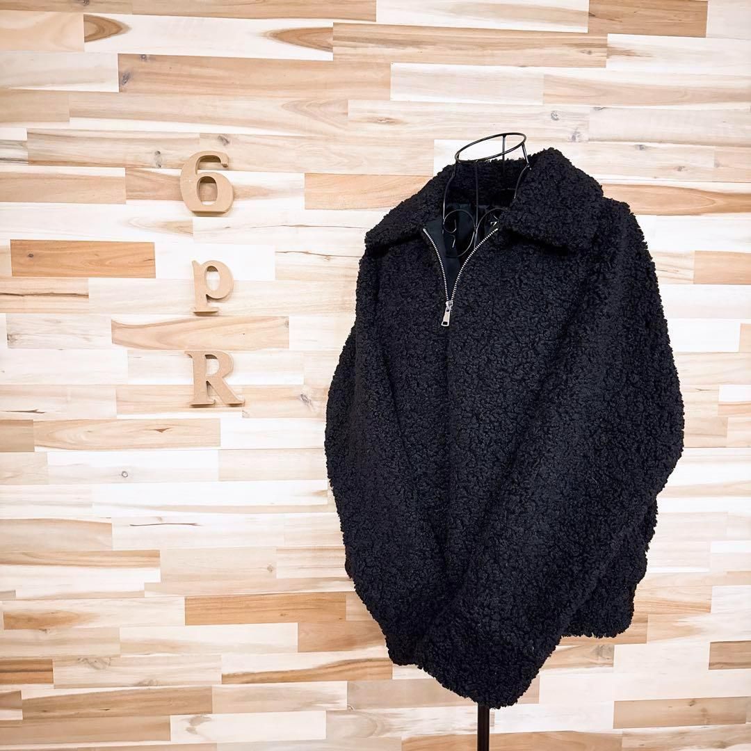 ザラ オーバーサイズ ボア ジップアップ ジャケット もこもこ M 黒ブラック